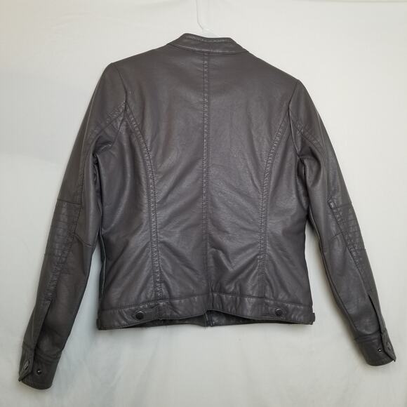 Jou Jou J2 Women's Gray Faux Leather Jacket Lined Zip Up 4 Zip Pockets Size M - Picture 6 of 11